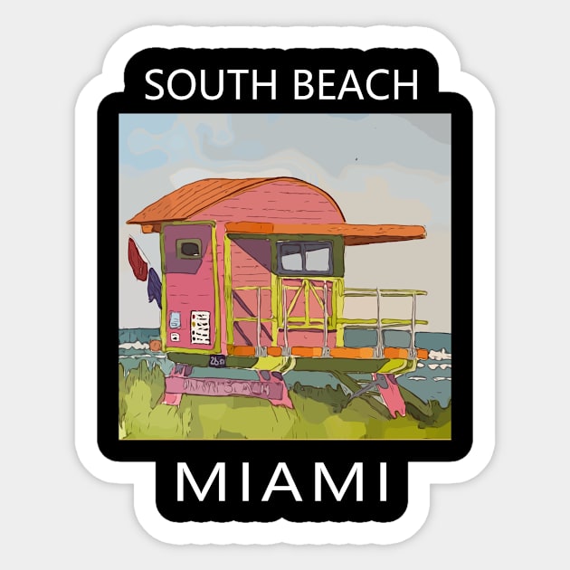 South Beach Lifeguard Tower in Miami Florida - Welshdesigns Sticker by WelshDesigns